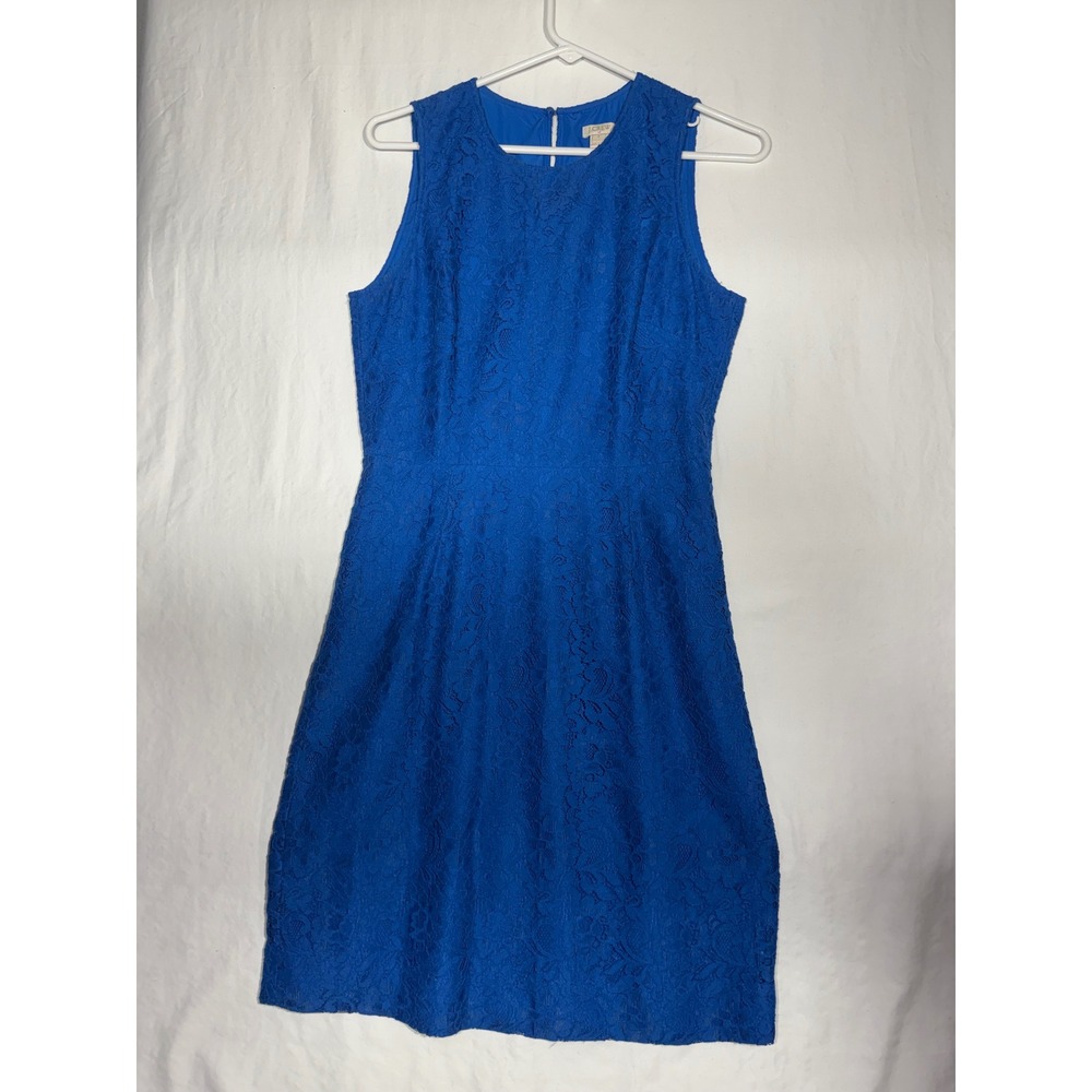 J.Crew Womens Blue Floral Lace Sleeveless Sheath Dress Size 4 F2467 Cobalt